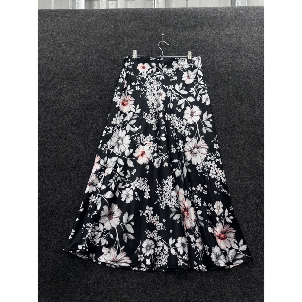 Hot Kiss Womens Floral Maxi Skirt Black White Pink Flowy HT3179S05C1 Size S